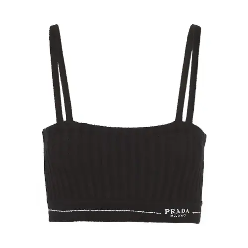 PRADA Ribbed Knit Cotton Top Black