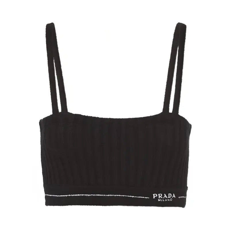 PRADA Ribbed Knit Cotton Top Black
