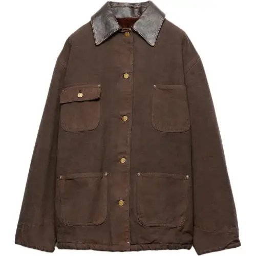 Prada leather-collar canvas jacket