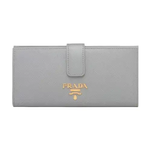 PRADA Leather Card Holder, Wallet Large Women's Gray