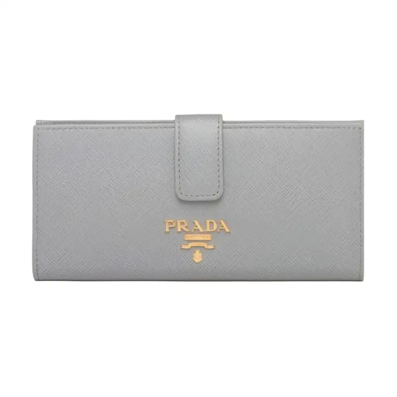 PRADA Leather Card Holder, Wallet Large Women's Gray