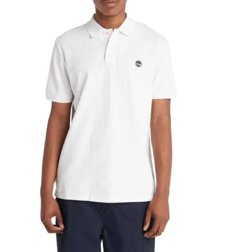 Timberland Polo Shirts Men's White Polo Collar Moderate Straight Fit