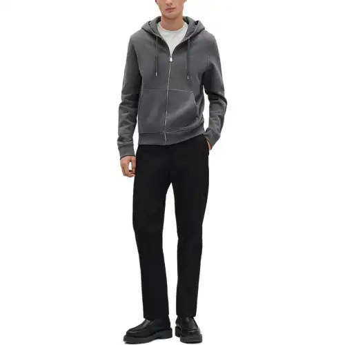 HERMES Sweatshirts Men's Gray Hooded Moderate Cardigan
