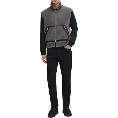 HERMES Vests Men's Gray Stand Collar Moderate Other