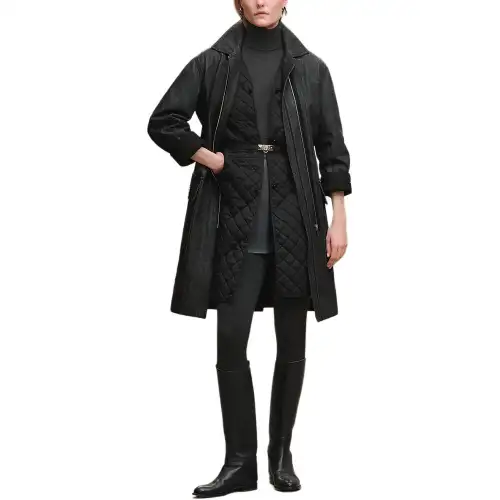 HERMES Coats Women's Carbon Gray Lapel Moderate