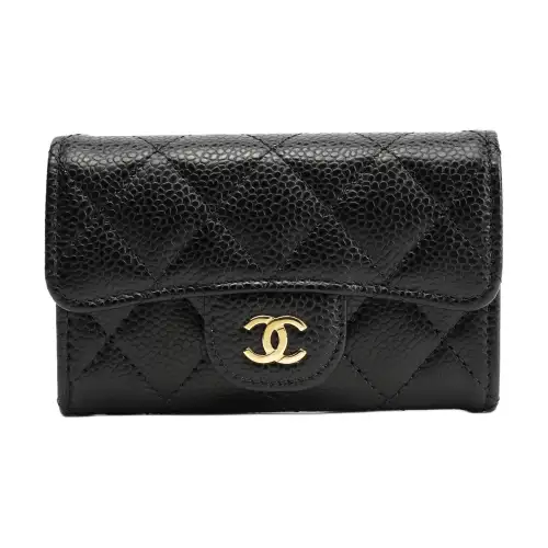 CHANEL Grain Embossed Cow Leather Coin Purse Card Holder, Wallet Women's Black