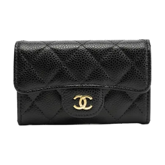 CHANEL Grain Embossed Cow Leather Coin Purse Card Holder, Wallet Women's Black