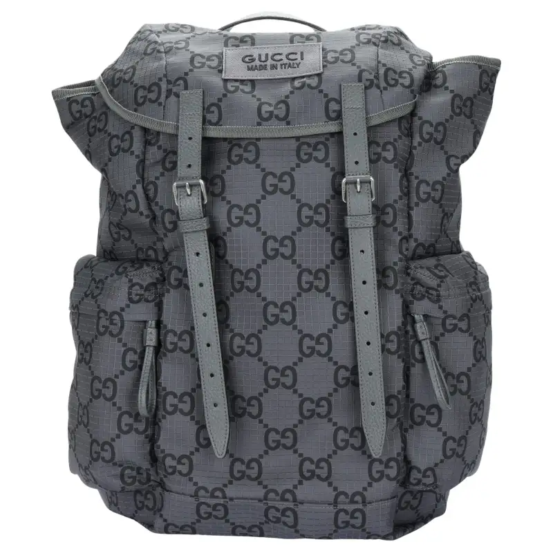 GUCCI Recycled Polyester Satin Binding Backpack Large Men's Dark Gray & Black