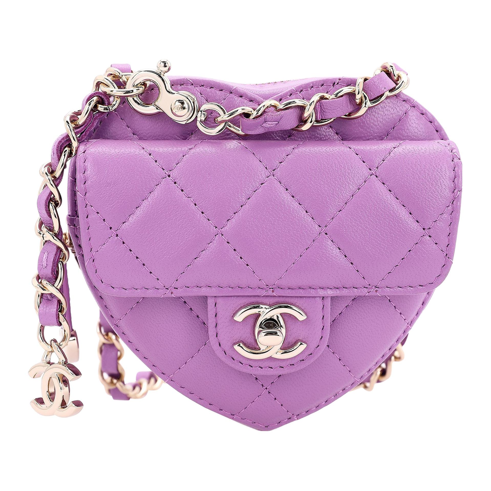 CHANEL Sheepskin Heart Bag, Shoulder Bag, Crossbody Bag, Fanny Pack Mini Women's Purple
