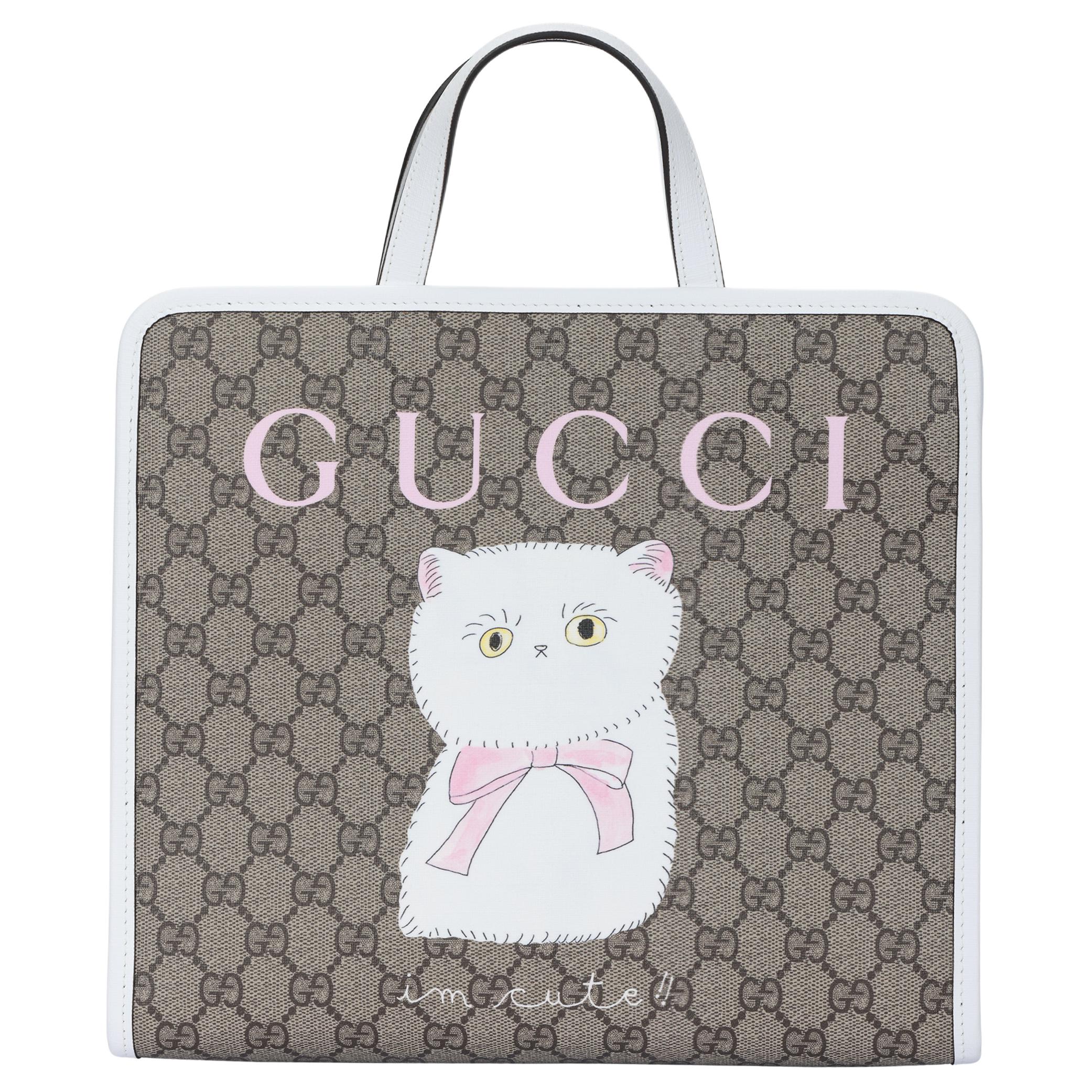 Женская сумка Gucci GG Supreme Logo Tote (бежево-коричневая)