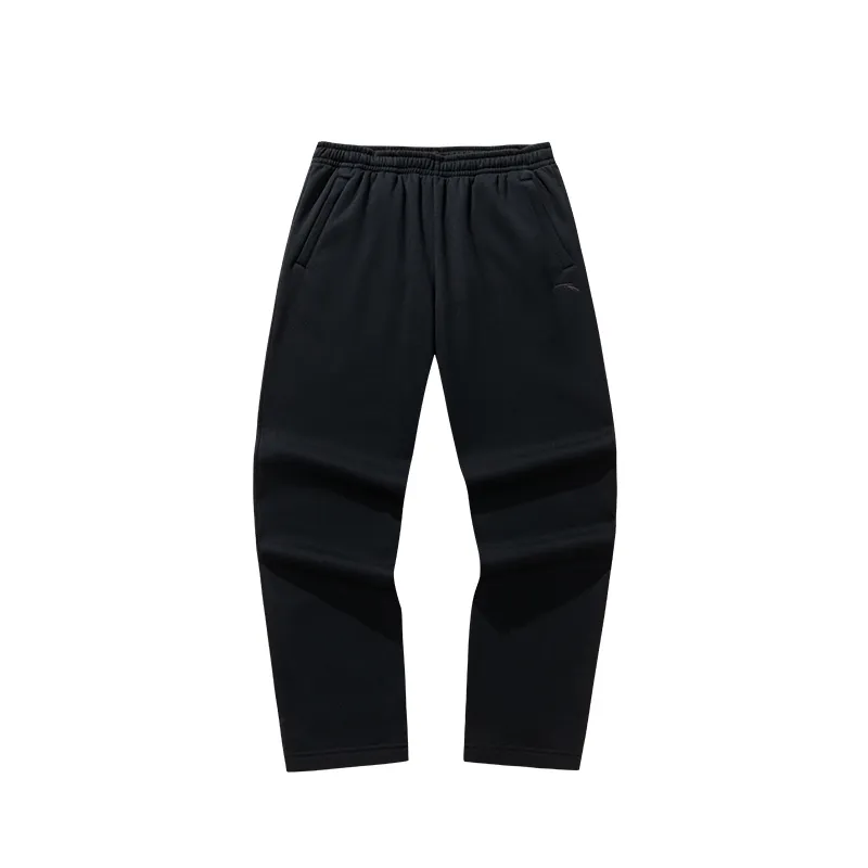 Anta Fleece Lined Thermal Straight Fit Training Fashion Versatile Campus Commute Sweatpants Men's Basic Black