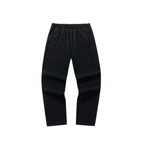 Anta Fleece Lined Thermal Straight Fit Training Fashion Versatile Campus Commute Sweatpants Men's Basic Black