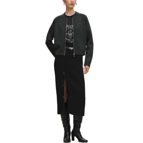 HERMES Sweaters Women's Gray Crew Neck Moderate Cardigan