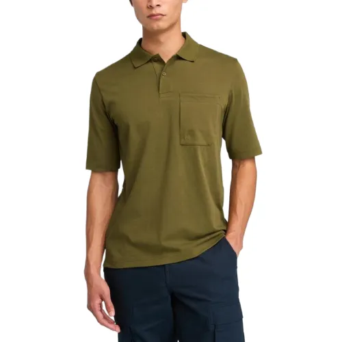 Timberland Polo Shirts Men's Green Polo Collar Moderate Straight Fit