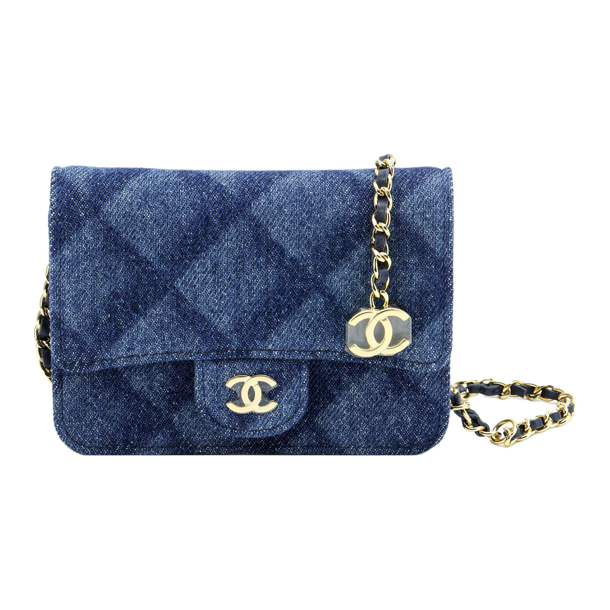 CHANEL Denim Coin Purse Card Holder One Shoulder Crossbody Fanny Pack Small Women's Denim Blue