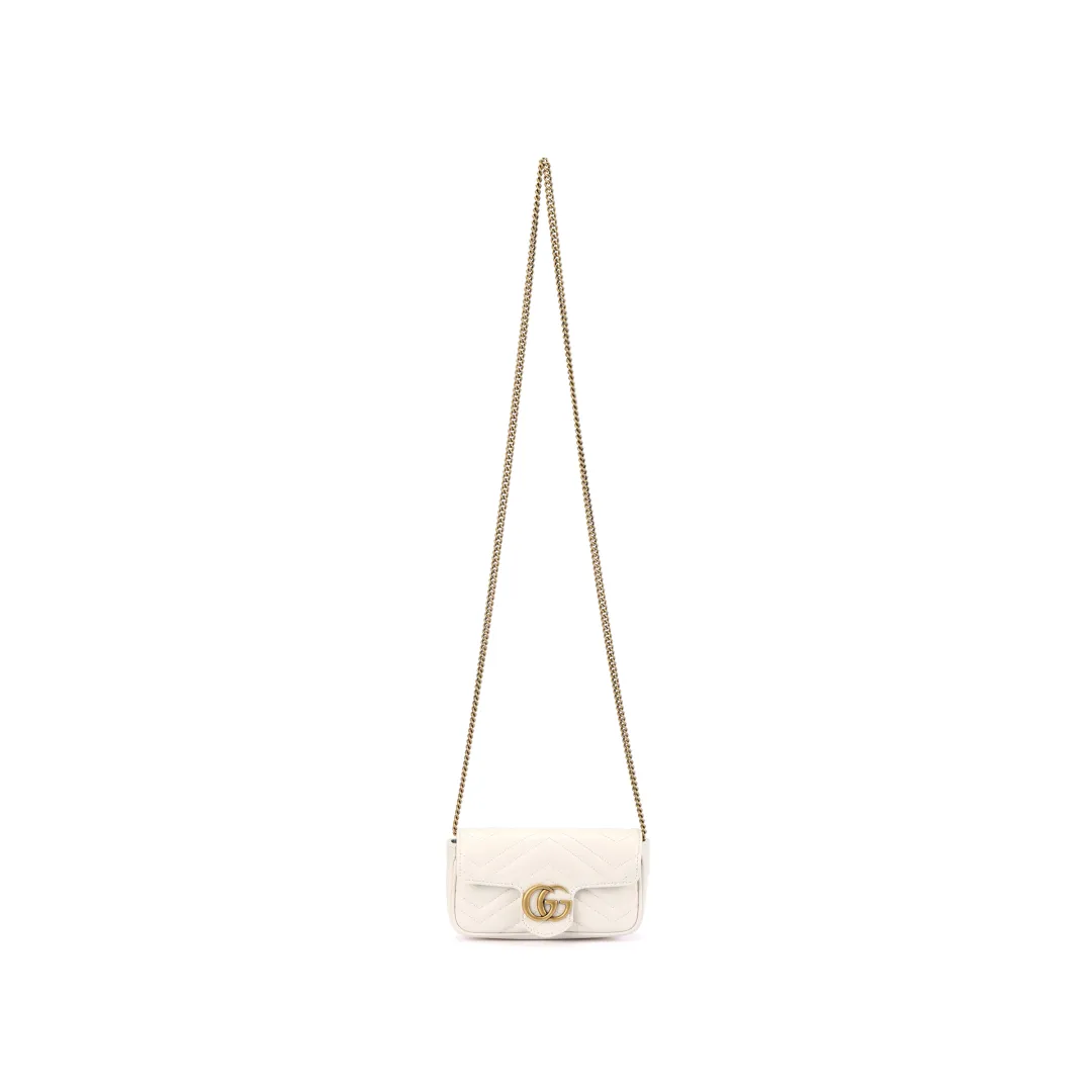 GUCCI GG Marmont Leather Crossbody Bag, Shoulder Bag Extra Mini Women's White