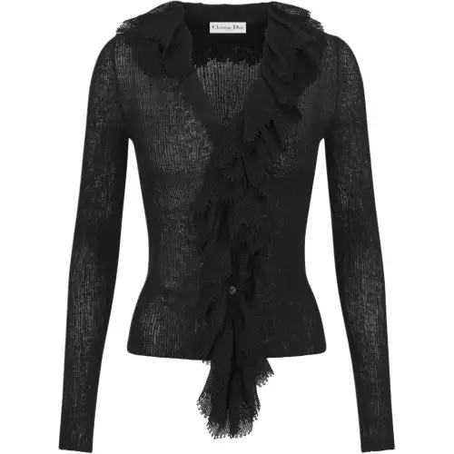 DIOR Knitwear Women's Black V Neck Moderate Cardigan