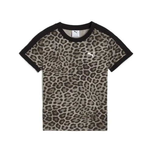 PUMA T7 T Shirts Women's Black Crew Neck Moderate