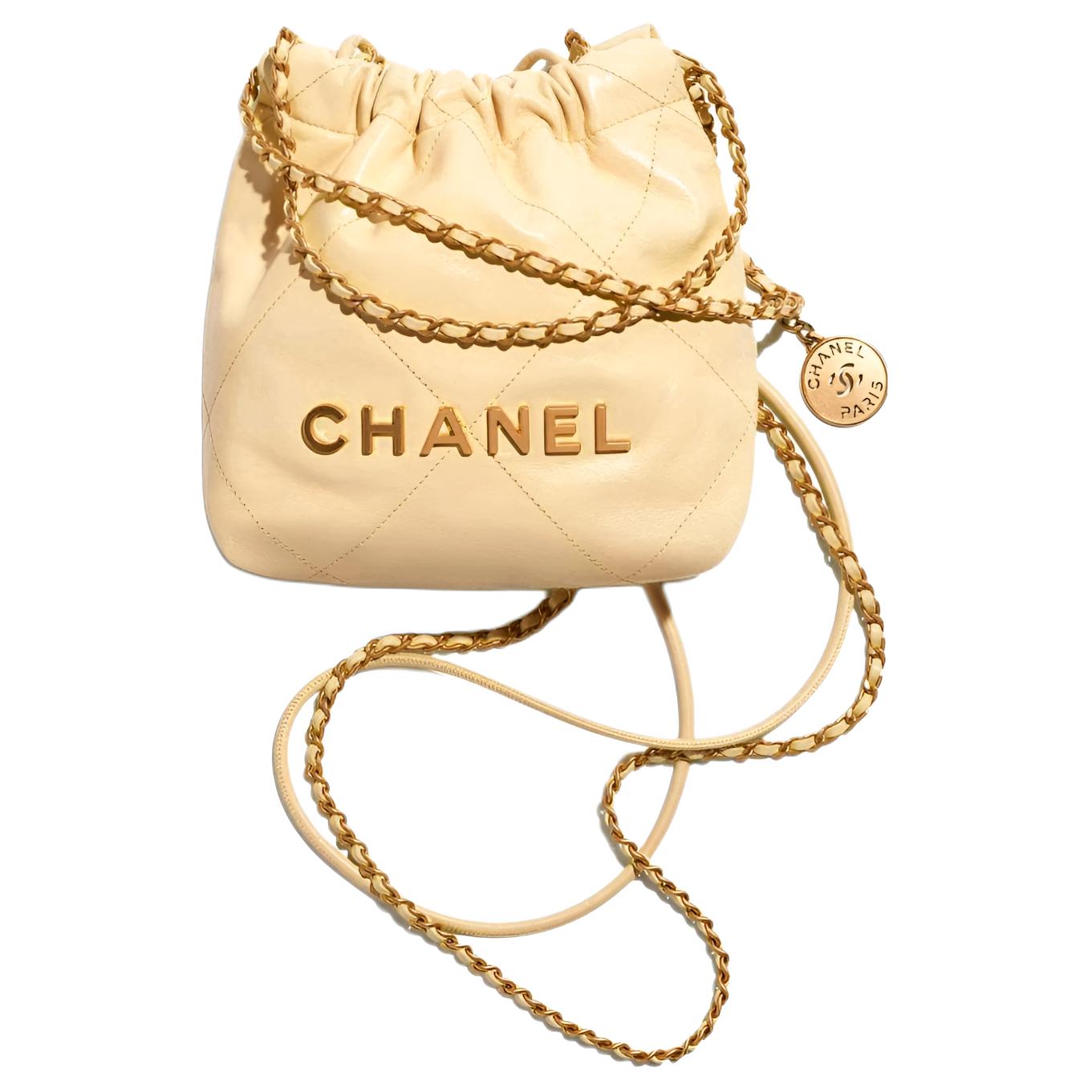 CHANEL 22Bag Bright Calfskin Bucket Bags Crossbody Bag, Shoulder Bag Mini Women's Yellow