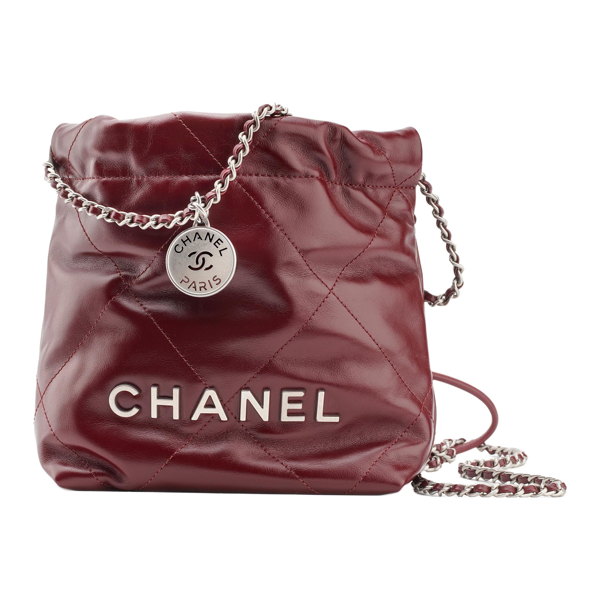 CHANEL 22Bag Bright Calfskin Bucket Bags Crossbody Bag, Shoulder Bag Mini Women's Burgundy