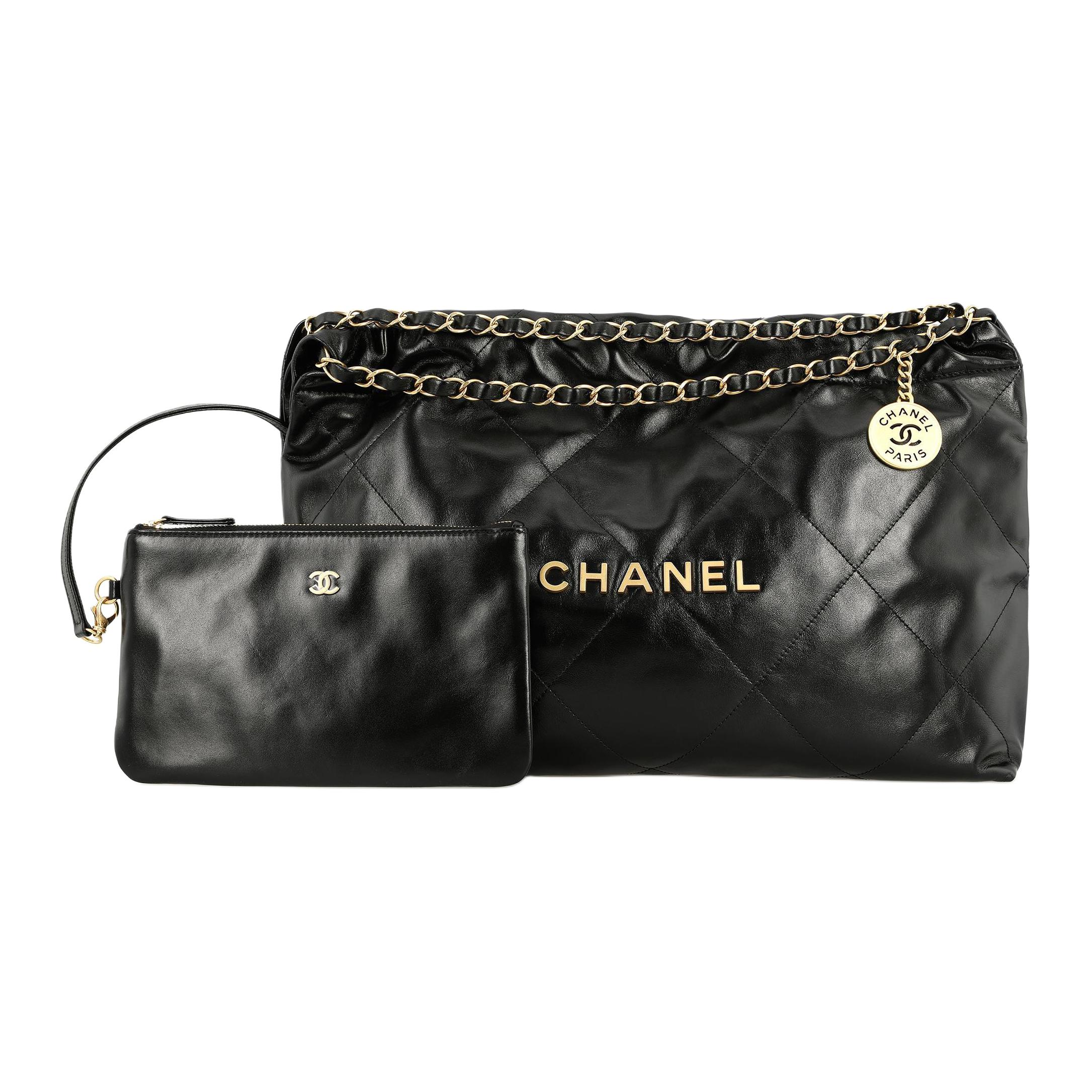 CHANEL Chanel 22Bag 24C Early Spring Resort Series Diamond Leather Chain Gold Buckle Large Capacity Leather Handheld Shoulder Bag Women's Black