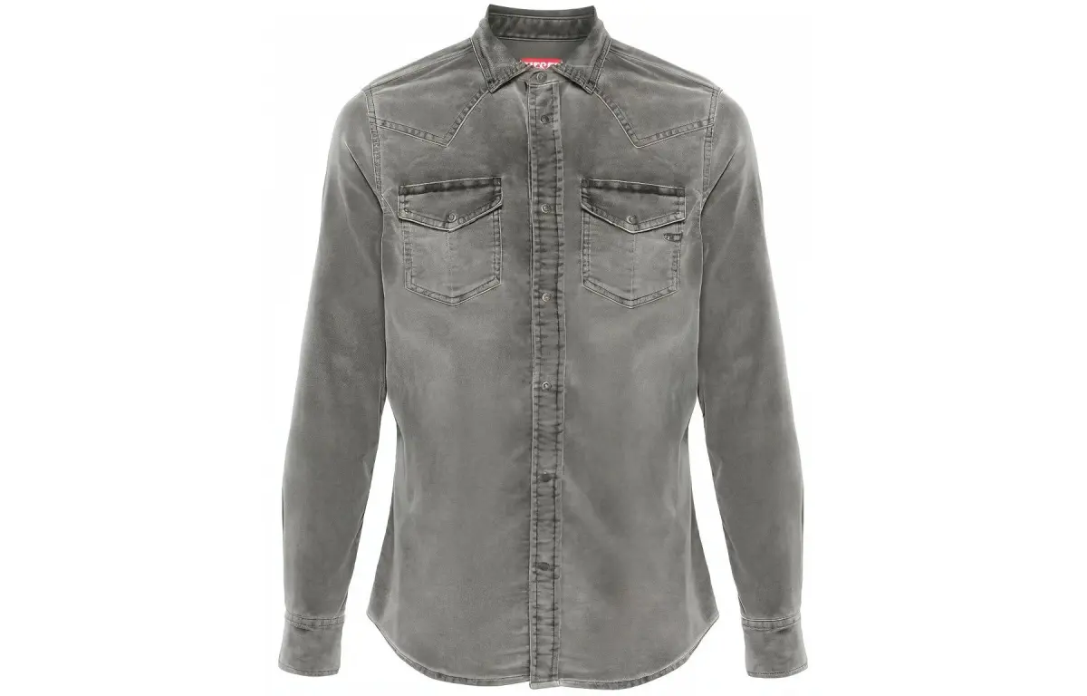 DIESEL Shirts Men's Gray Lapel Moderate Shirt
