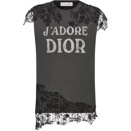 DIOR Tank Tops Women's Gray & Black Lace Crew Neck Moderate Other