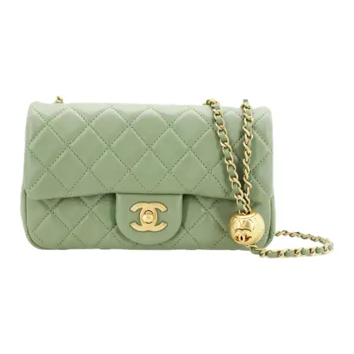 CHANEL Classic Flap CF Sheepskin Shoulder Bag, Crossbody Bag Women's Avocado Green