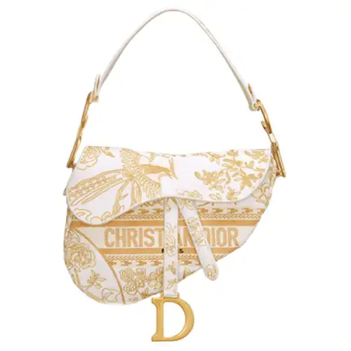 DIOR Pattern Embroidery Saddle Bag, Shoulder Bag, Crossbody Bag, Handbag Women's Light Gold