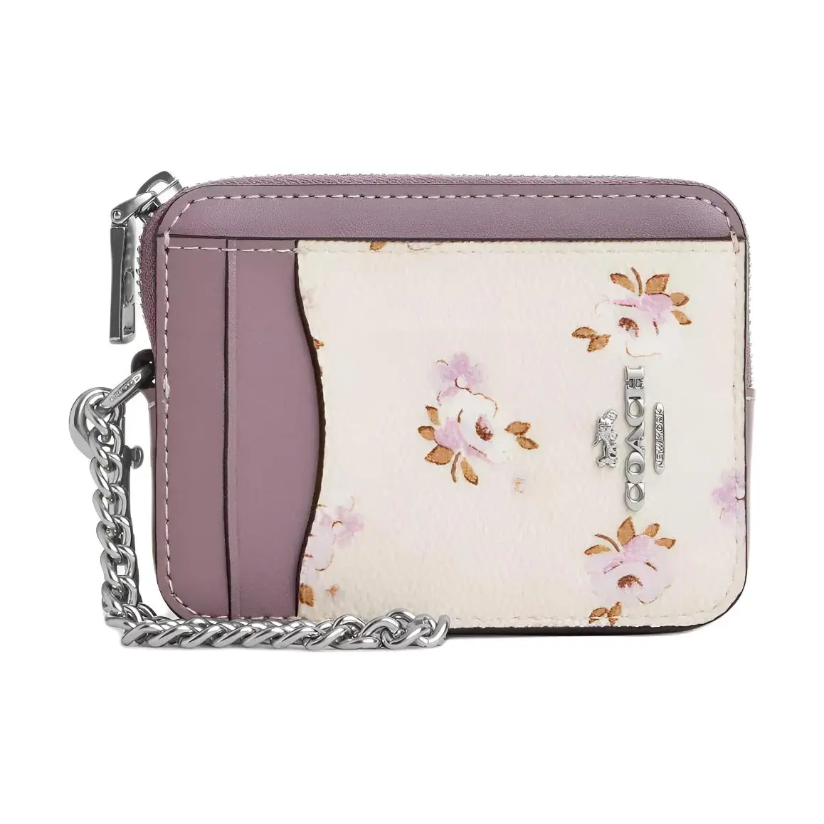 COACH Leather Card Holder Regular Women's Silver & Multicolor