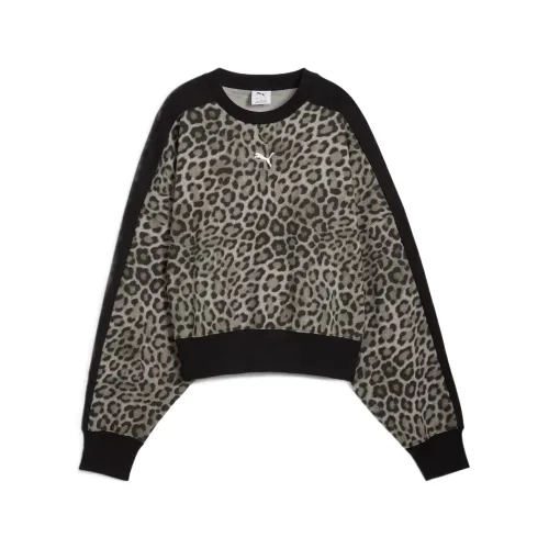 PUMA Sweatshirts Women's Leopard Print Crew Neck Moderate Regular