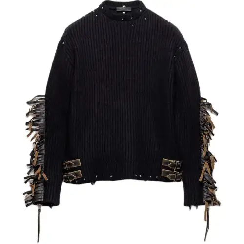 Prada wool crew-neck sweater with fringe and studs