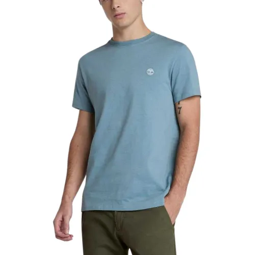 Timberland T Shirts Men's Turquoise Crew Neck Moderate Straight Fit