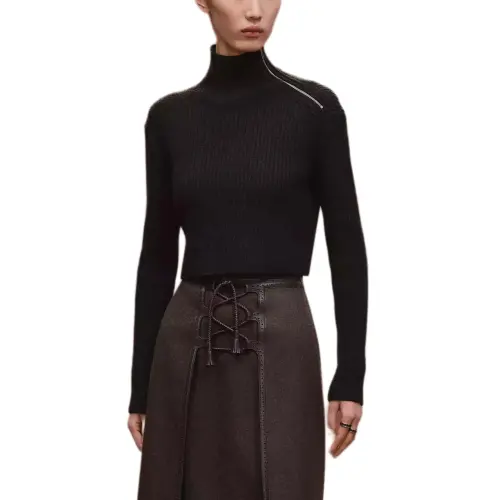 HERMES Sweaters Women's Ebony Brown Stand Collar Moderate Other