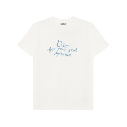 DIOR T Shirts Men's White Crew Neck Moderate Straight Fit