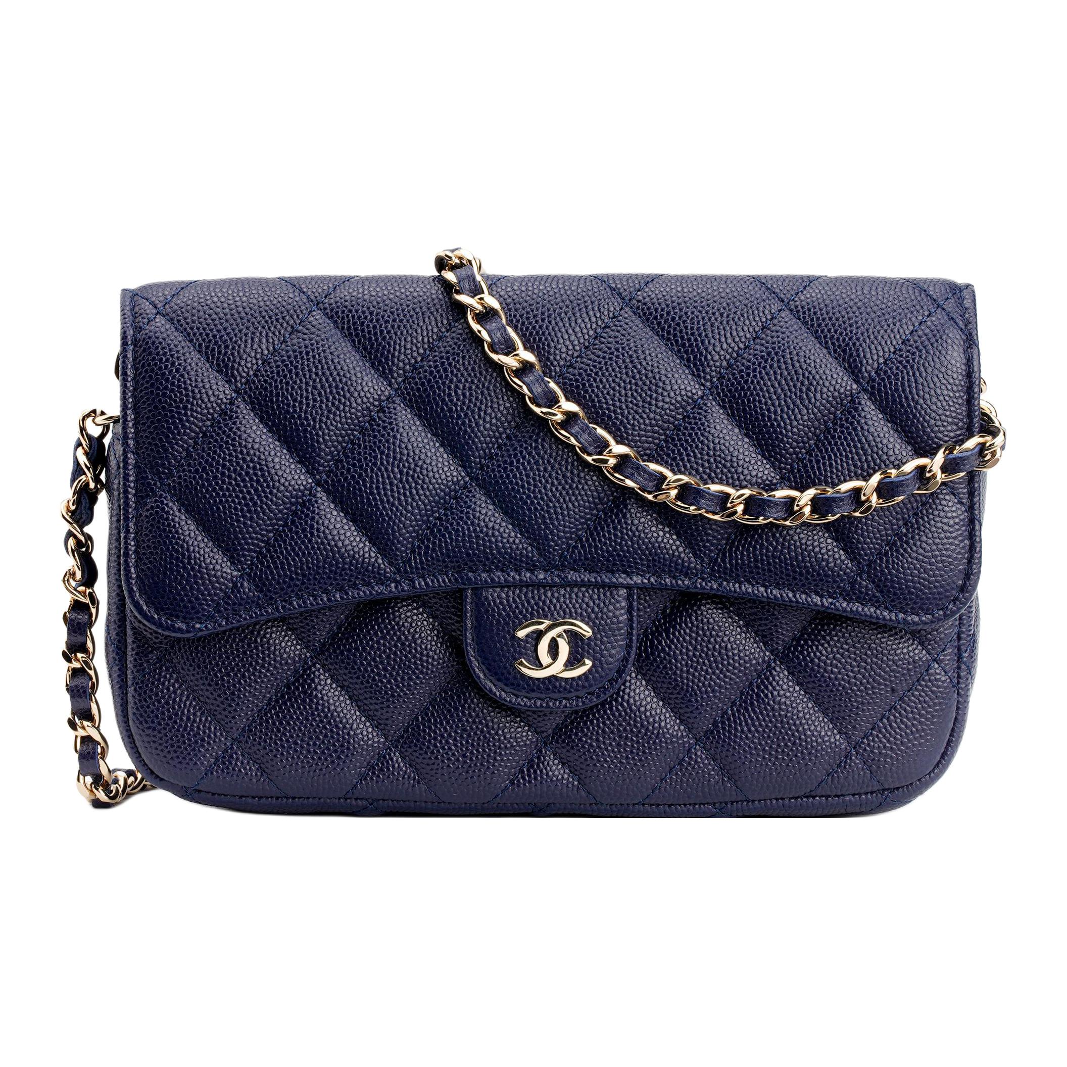 CHANEL WOC Caviar Calfskin 2 in 1 Flap Bag, Cell Phone Pouch, Shoulder Bag, Crossbody Bag Mini Women's Marine Blue