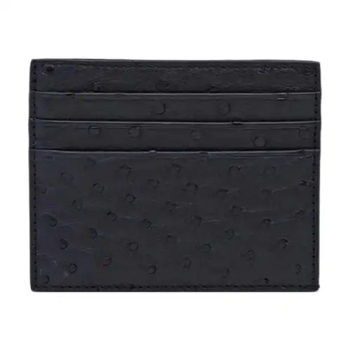 PRADA Ostrich Leather Card Holder Men's Marine Blue