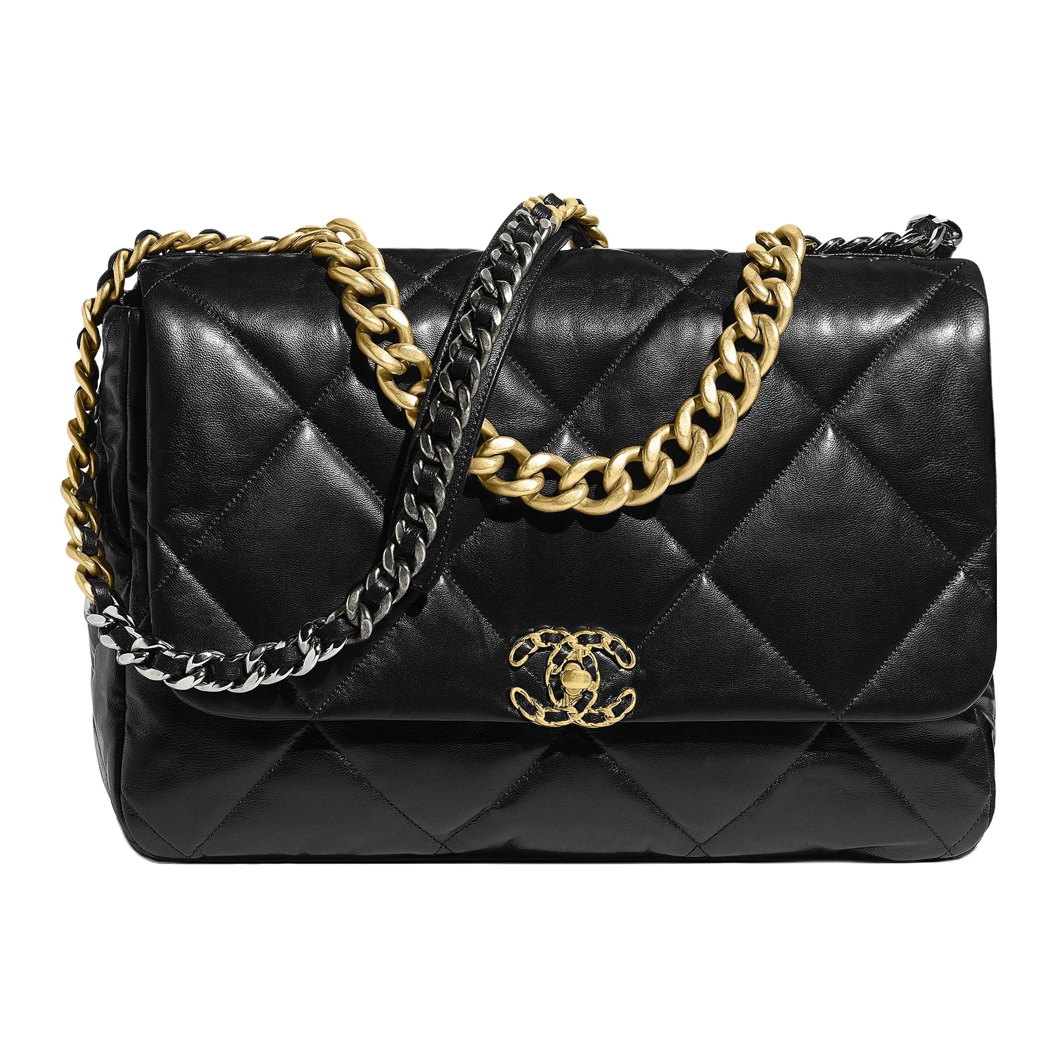 CHANEL 19Bag Bright Lambskin Shoulder Bag, Crossbody Bag Large Women's Black
