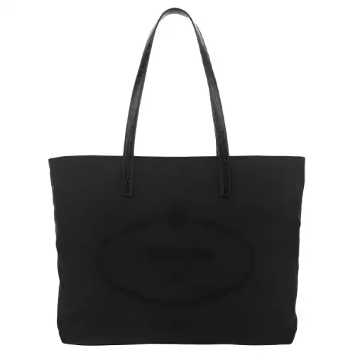 PRADA Shopping Bag Leather Shoulder Bag Unisex Black