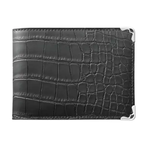 CARTIER Crocodile Leather Card Holder Men's Black
