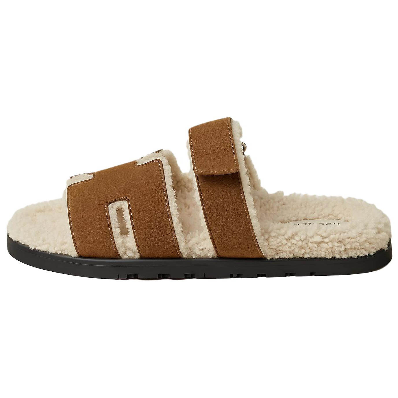 HERMES Chypre Slide Slippers 1.2cm Men's Smoky Brown & Light Beige