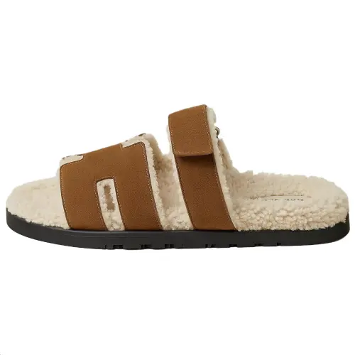 HERMES Chypre Slide Slippers 1.2cm Men's Smoky Brown & Light Beige