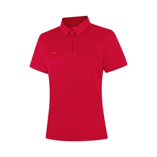 Li Ning Polo Shirts Women's Bull Red Polo Collar Moderate Straight Fit