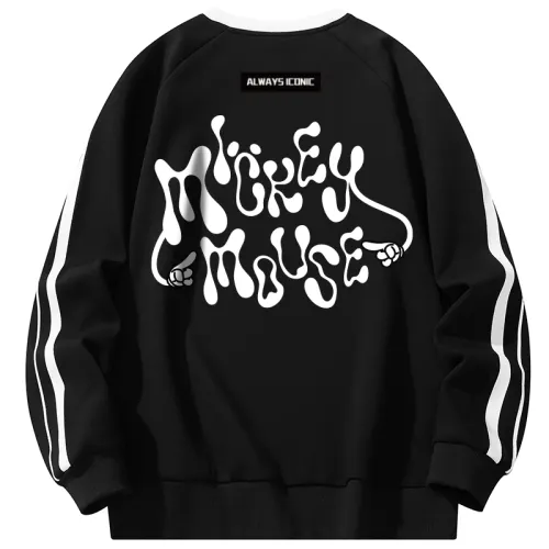 Disney Disney, retro sports cartoon base long-sleeve for leisure for students, sweatshirt with a round collar for men and women, American style, English letters, with your logo imprint, print, oversize