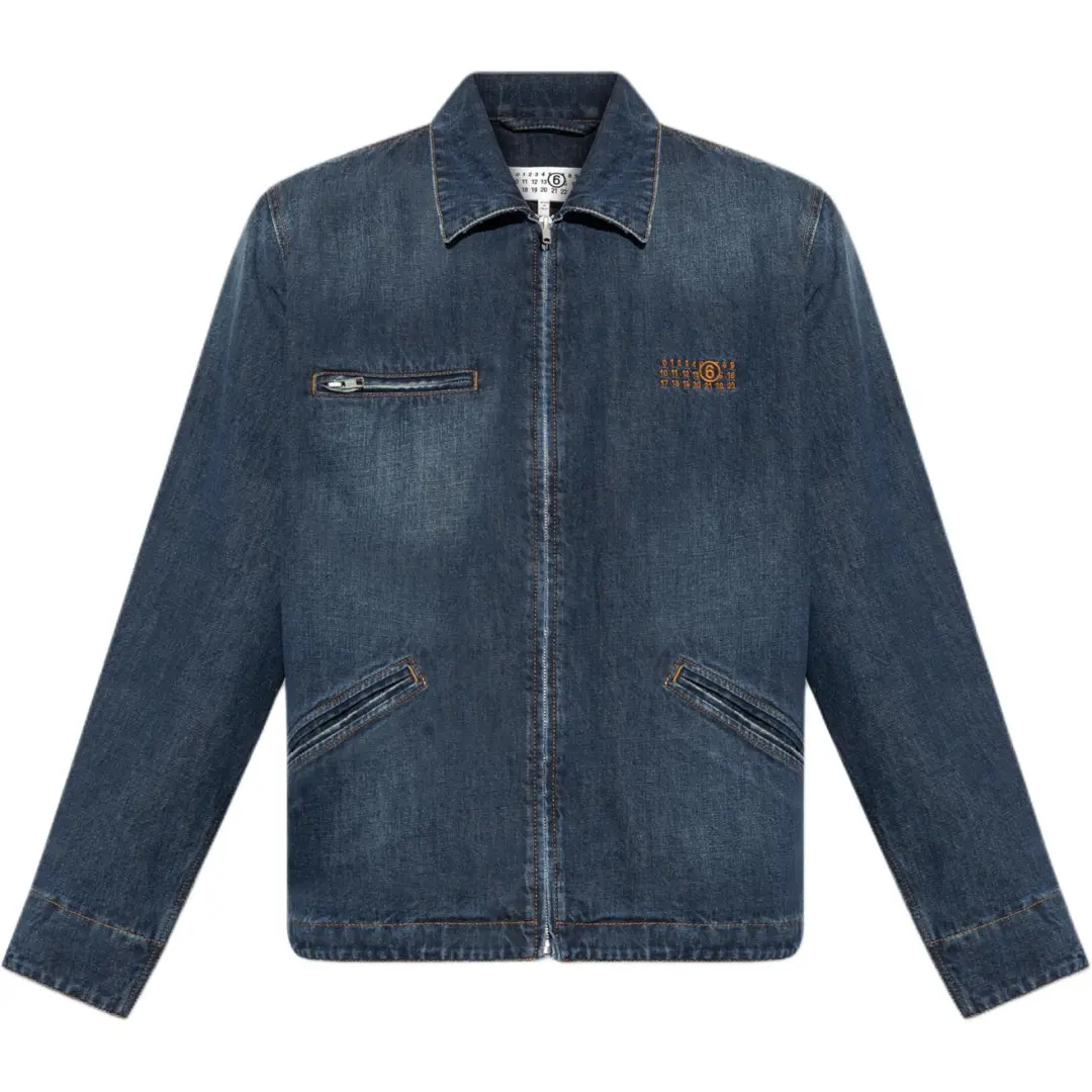MM6 Maison Margiela Logo Embroidered Zip-Up Denim Jacket