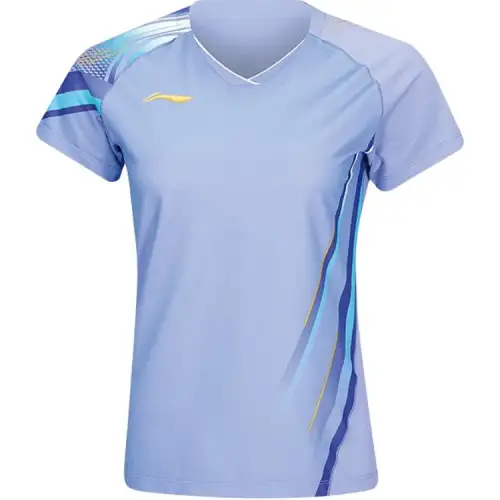 Li Ning T Shirts Women's Hua Ying Purple V Neck Moderate Straight Fit