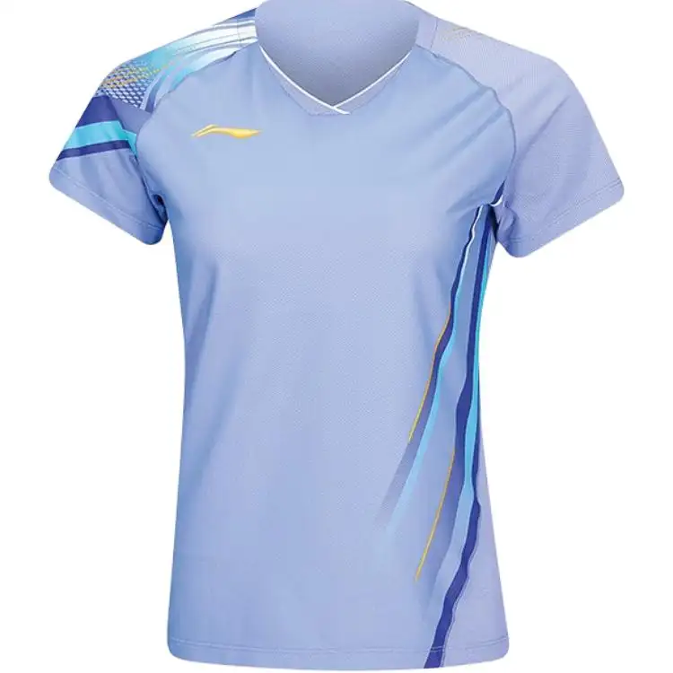 Li Ning T Shirts Women's Hua Ying Purple V Neck Moderate Straight Fit