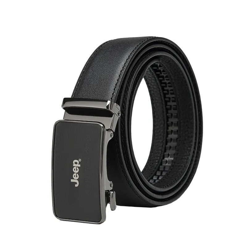 Jeep Leather Belts Men's Black/Litchi Grain Black Width 3.5cm