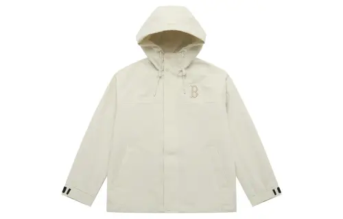 MLB Base water repellent fashionable trend universal classic sports comfortable travel windproof protection buckle with hood, cream white jacket for men and women, loose fit, drawstring