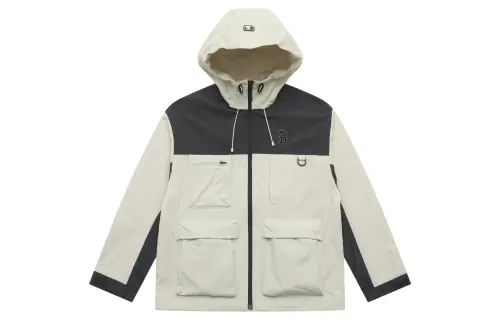MLB Base water repellent fashionable trend travel sports windproof cream white jacket with hood for men and women, drawstring